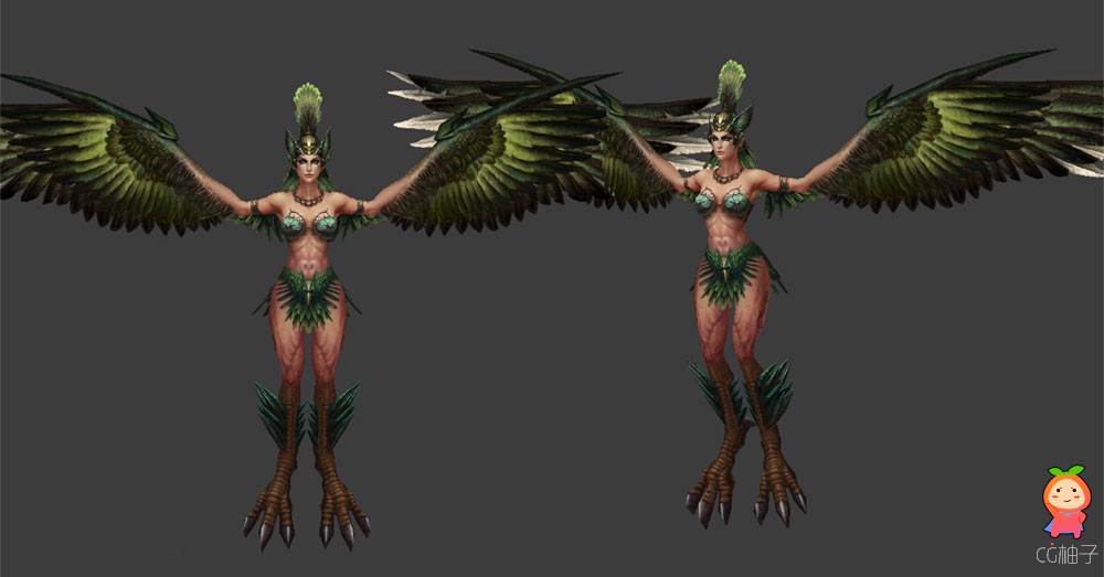《神魔大陆》女鹰身人 魔宠 女精灵模型 游戏角色模型免费