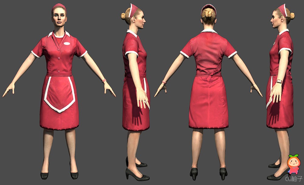 女服务员模型 西方女乘务员 3D角色