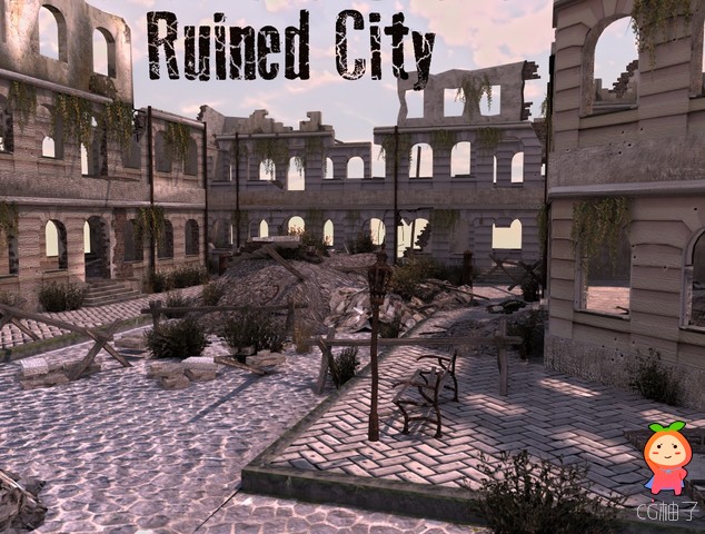 毁灭的城市完整场景 12座被毁的建筑物