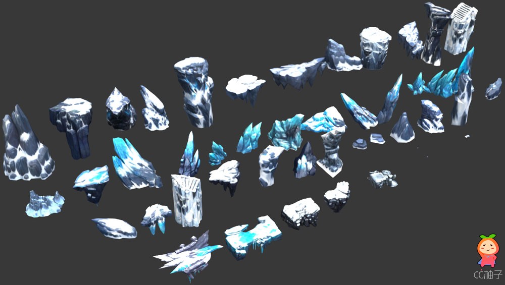 写实冰雪场景 冰石头 冰晶 岩石 水晶 冰晶 冰山场景物件