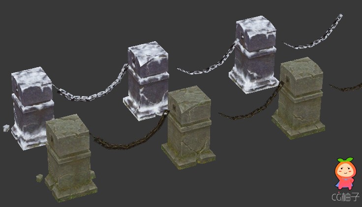 《斗战神】》石柱+石柱带雪 铁链 被雪覆盖的石墩模型免费 