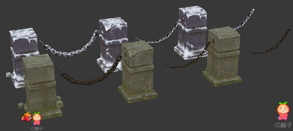 《斗战神】》石柱+石柱带雪 铁链 被雪覆盖的石墩