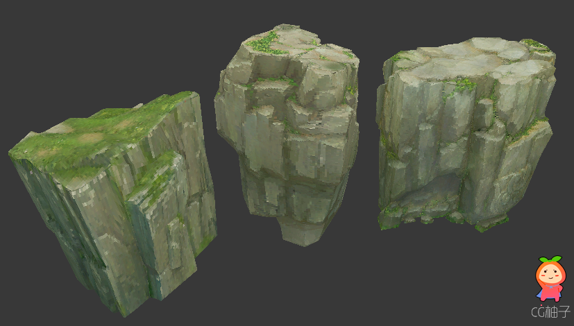 一堆石头石块山石石头路模型 苔藓石头低模