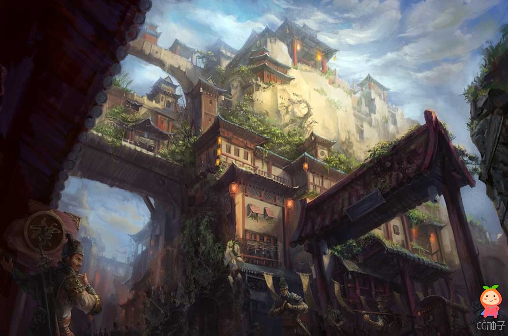中国传统建筑山水风景 CG原画古风场景设定绘画美术素材