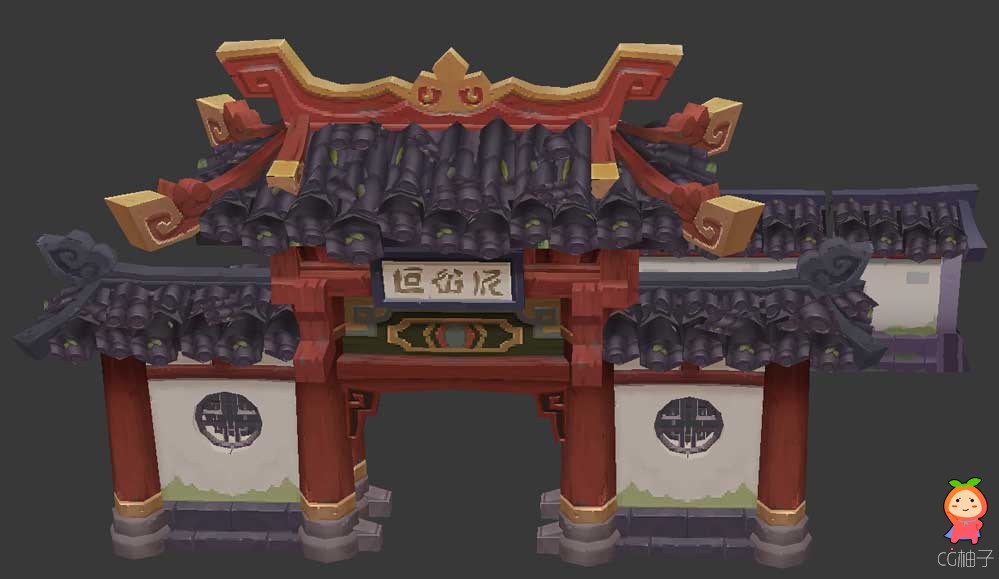 中国古代建筑模型 功夫熊猫和平谷场景模型 Q版手绘模型