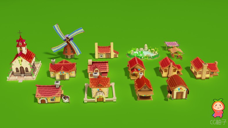 卡通小镇村庄农场模型