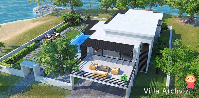 Villa Archviz 1.1 现代别墅房屋室内外家居装饰模型