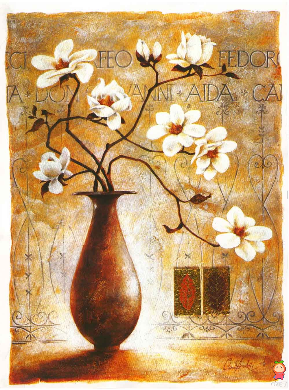 高清油画素材免费 花卉抽象油画950张