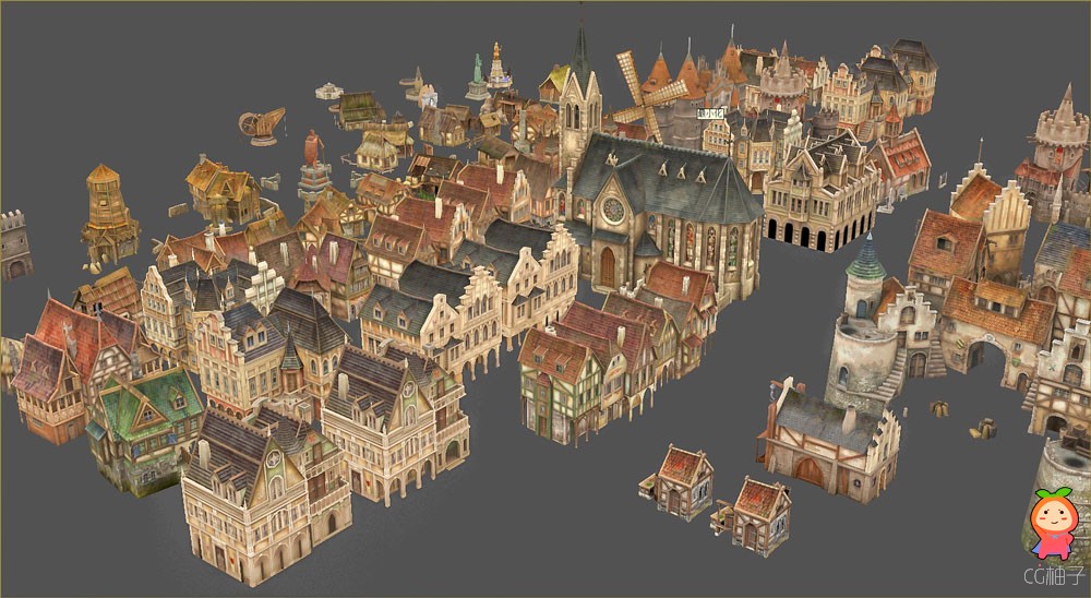 纪元建筑模型大全 欧洲建筑房子中世纪教堂房屋max低模