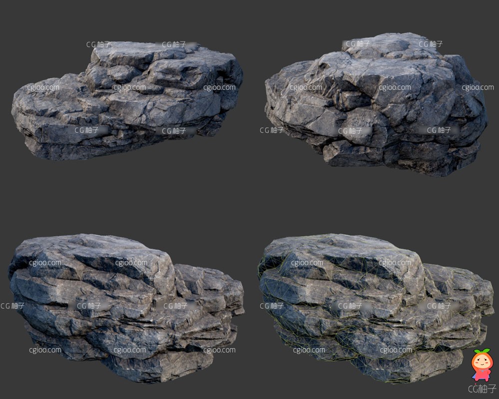 高质量石头模型 岩石 山石 石块模型 大石头高清贴图