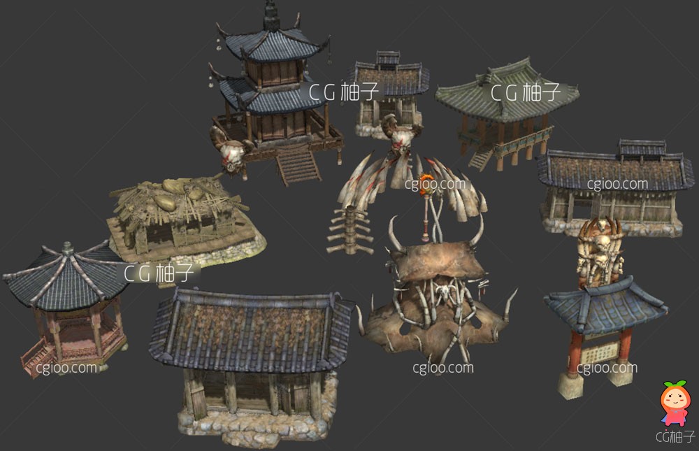 游戏场景低模 3DMAX模型 贴图 古建筑模型