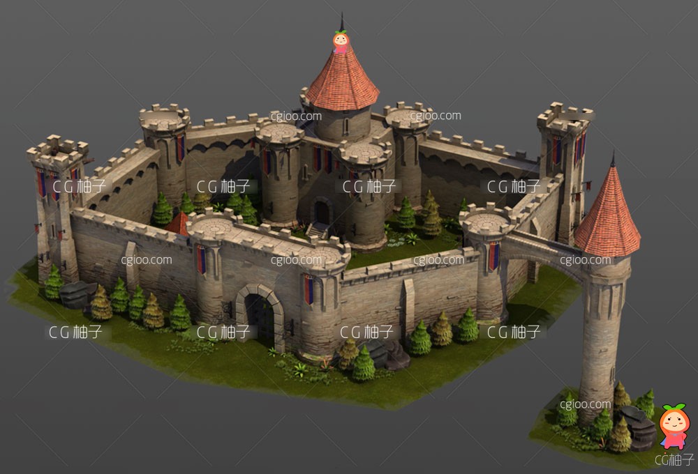 中世纪城堡模型 古堡模型 游戏城楼古城模型