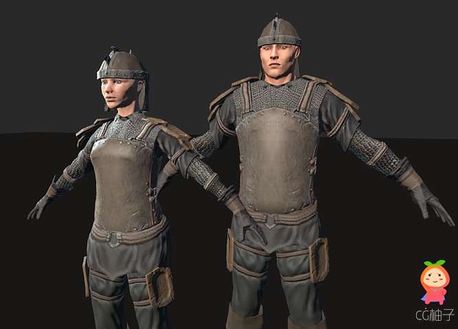 中世纪人物角色铠甲头盔靴子盔甲模型