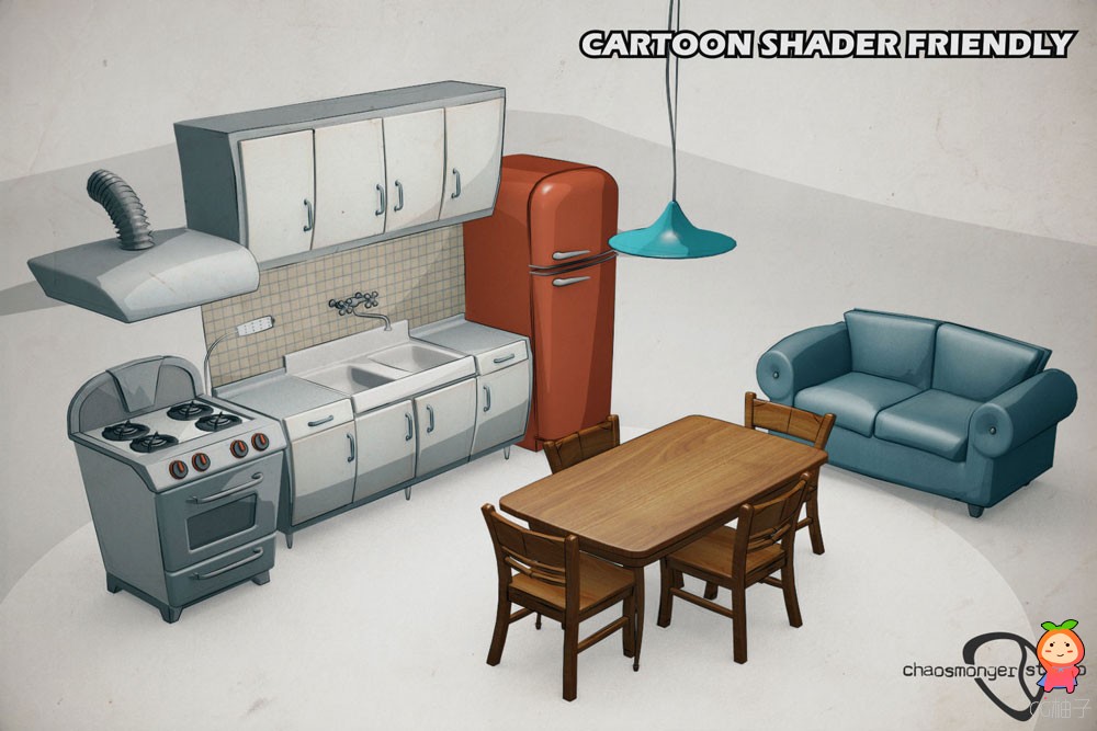 Cartoon Kitchen Bundle VR  AR  low-poly 3d model 卡通厨房道具模型