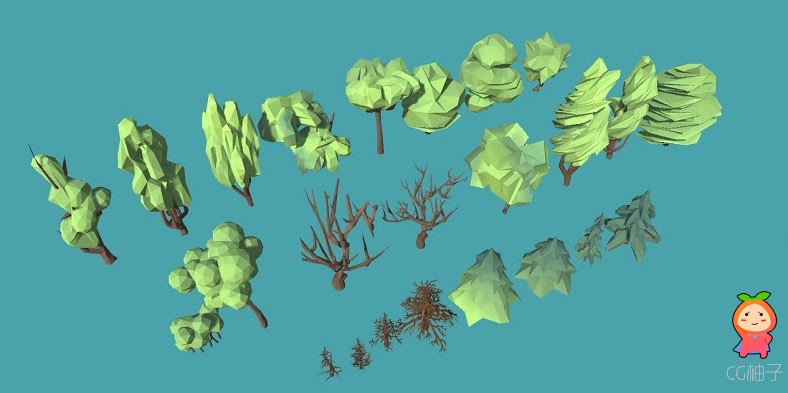 24 Trees Pack Low-poly 3D model