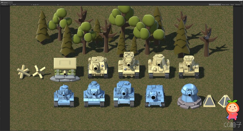 Set of Cartoon Tanks 1.4 卡通风格坦克防御塔动画模型