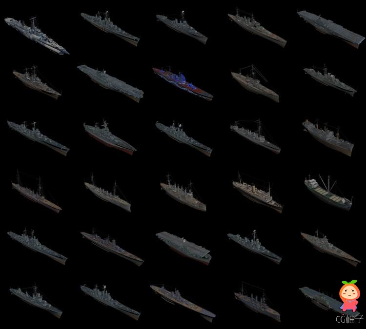 卡通3D游戏海军航母舰船战舰战船驱逐舰护卫舰模型