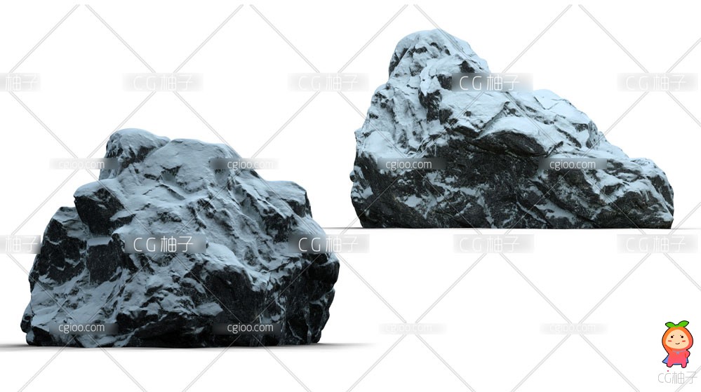 雪景岩石头假山模型 高清贴图