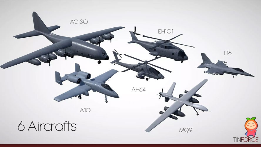 Military Aircraft Pack 4 直升机飞机炮舰导弹炸弹武器模型
