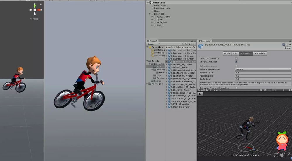 Bike Animations Cartoon 2.0 人物角色动画模型 骑自行车的男孩