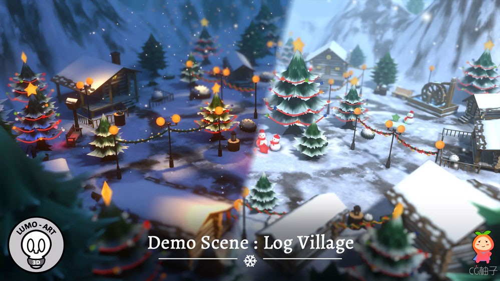 Christmas Log Village Pack 2.6卡通圣诞节雪村庄场景模型