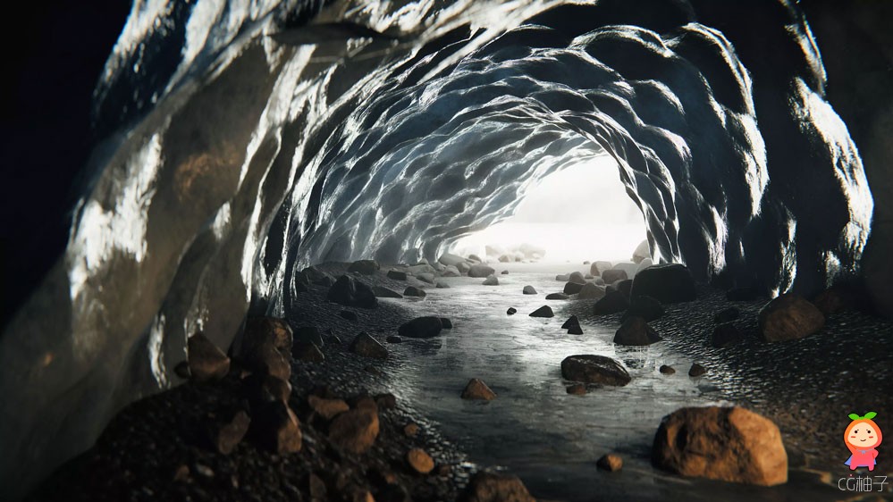冬季冰雪岩石洞穴场景模型