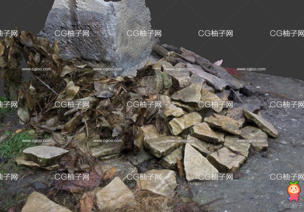 次世代超写实石块石头地面树叶场景 4K贴图
