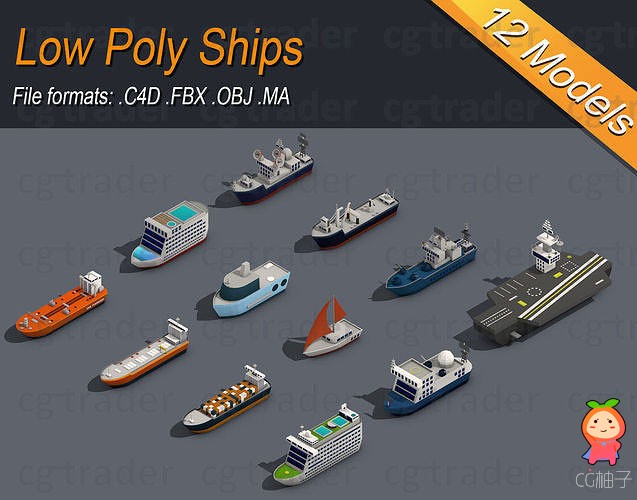 Low poly Ships pack 01 Isometric Low-poly 3D model