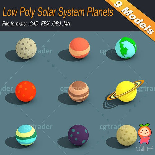 Low Poly Solar System Planets Isometric VR AR low-poly 