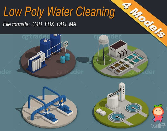 Low Poly Water Cleaning Isometric VR AR low-poly 3d model