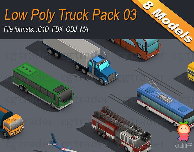 Low Poly Truck Pack 03 Isometric VR AR low-poly 3d model