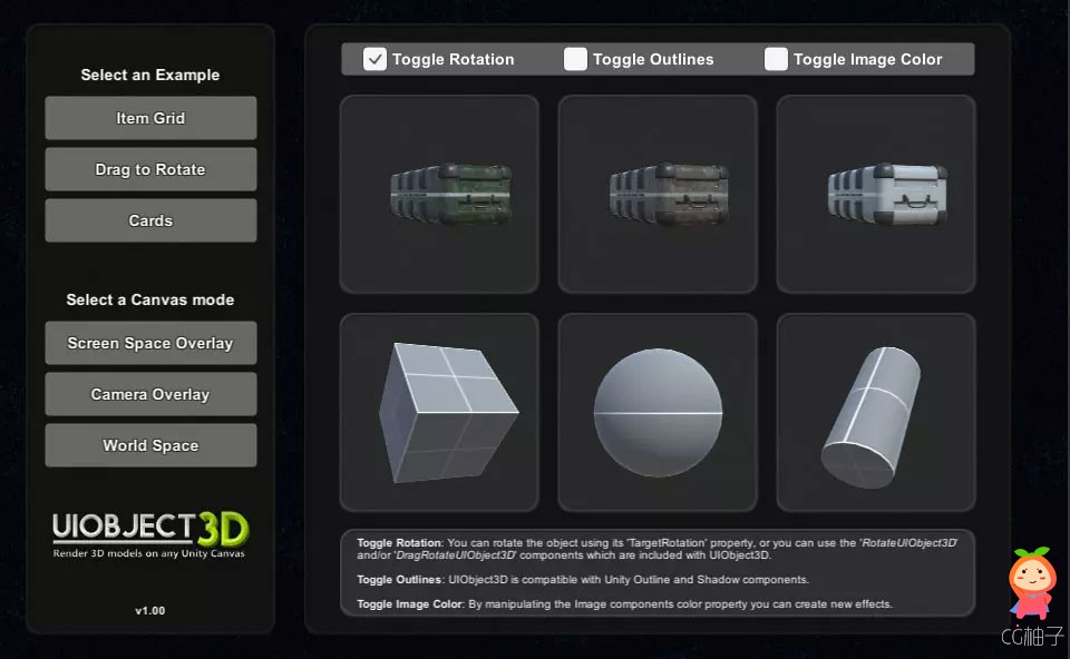 UIObject3D：Render 3D Models on any Unity UI Canvas 1.17