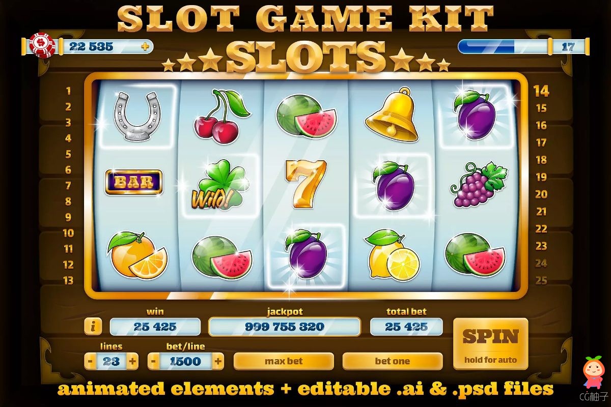 Slots Cassino UI Animated GUI Game Kit 1.01